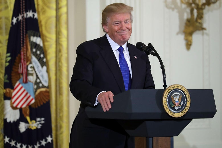 President Donald Trump speaks in the East Room of the White House January 24, 2018 in Washington, DC. According to U.S. Conference of Mayors President Mitch Landrieu, representatives from the conference were scheduled to meet with Trump but several cancelled due to the administration's 'decision to threaten mayors and demonize immigrants.' The conference, a non-partisan organization of cities with a population of 30,000 or larger, is holding its annual meeting this week in Washington.